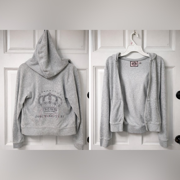Juicy Couture Jackets & Blazers - Juicy Couture Light Gray Hoodie with Embellished Crown- size small